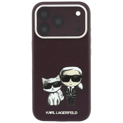 iPhone 18 Pro / 17 Pro bordový Karl Lagerfeld Smooth Karl & Choupette Bodies Sketch MagSafe pevný kryt - 3