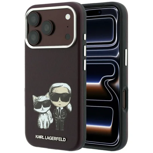 iPhone 18 Pro / 17 Pro bordový Karl Lagerfeld Smooth Karl & Choupette Bodies Sketch MagSafe pevný kryt - 1