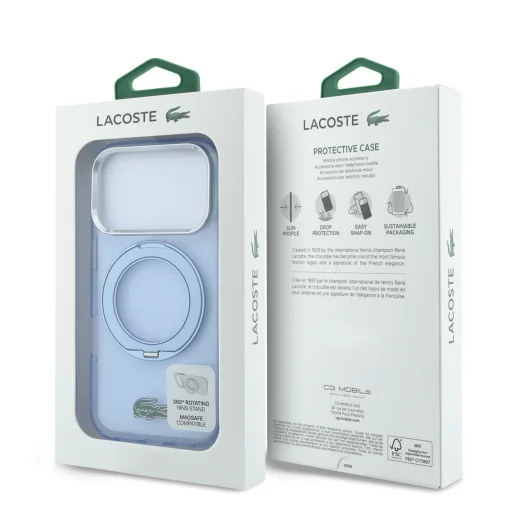  iPhone 18 Pro Max / 17 Pro Max kék Lacoste IML fényes MagSafe gyűrűs állványtok - 5