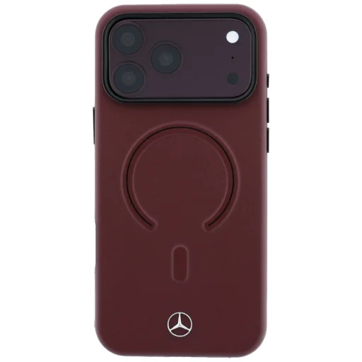 iPhone 18 Pro / 17 Pro bordové kožené 3D MagSafe puzdro Mercedes - 3