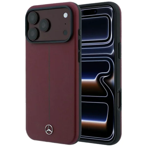 Apple iPhone 18 Pro Max / 17 Pro Max bordové kožené puzdro Mercedes Leather Semi Wrap Iconic Line MagSafe - 1
