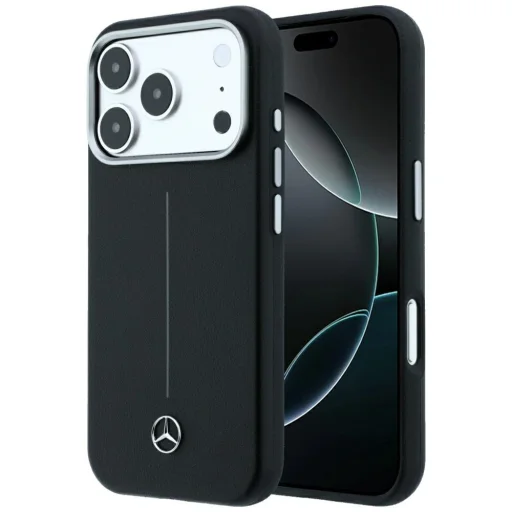 iPhone 18 Pro Max / 17 Pro Max čierny Mercedes Leather Semi Wrap with Iconic Line MagSafe kryt - 1