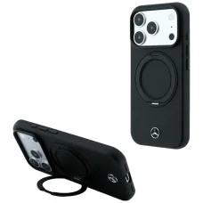 iPhone 18 Pro Max / 17 Pro Max čierne kožené puzdro Mercedes s prstencovým stojanom a MagSafe
