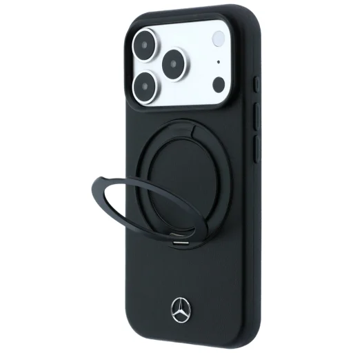 iPhone 18 Pro Max / 17 Pro Max čierne kožené puzdro Mercedes s prstencovým stojanom a MagSafe - 2