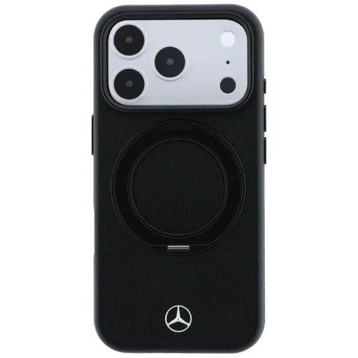 iPhone 18 Pro Max / 17 Pro Max čierne kožené puzdro Mercedes s prstencovým stojanom a MagSafe - 3