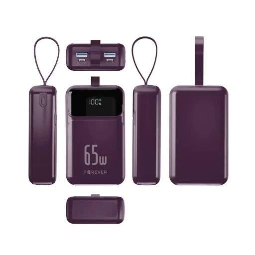 Forever Vibe-TB65 PD QC 65 W 20 000 mAh externá batéria, bordová powerbanka - 2