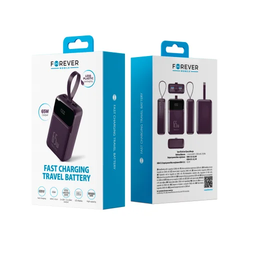 Forever Vibe-TB65 PD QC 65 W 20 000 mAh externá batéria, bordová powerbanka - 3