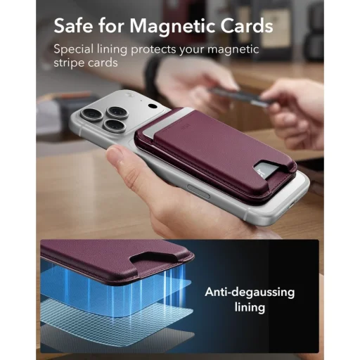 MagSafe tmavovínová ESR Classic RFID magnetická peňaženka so stojanom - 7