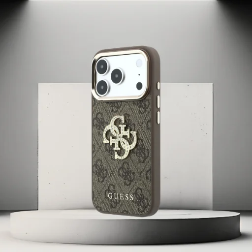  iPhone 18 Pro Max / iPhone 17 Pro Max Barna Guess 4G & Nagy Strasszos Logó tok - 10