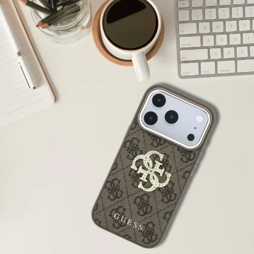 iPhone 18 Pro Max / iPhone 17 Pro Max Barna Guess 4G & Nagy Strasszos Logó tok - 11