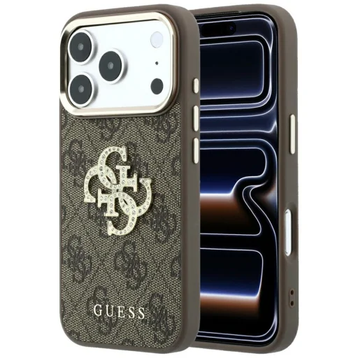 iPhone 18 Pro Max / iPhone 17 Pro Max hnedé puzdro Guess 4G & veľké štrasové logo - 1