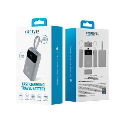 Forever Vibe-TB65 PD QC 65 W 20 000 mAh strieborná externá batéria powerbank - 3