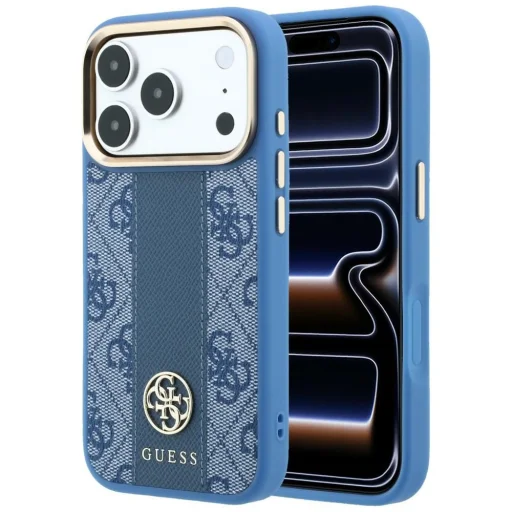 iPhone 18 Pro Max / iPhone 17 Pro Max modrý Guess 4G with Stripe Round and Classic Logos MagSafe kryt - 1