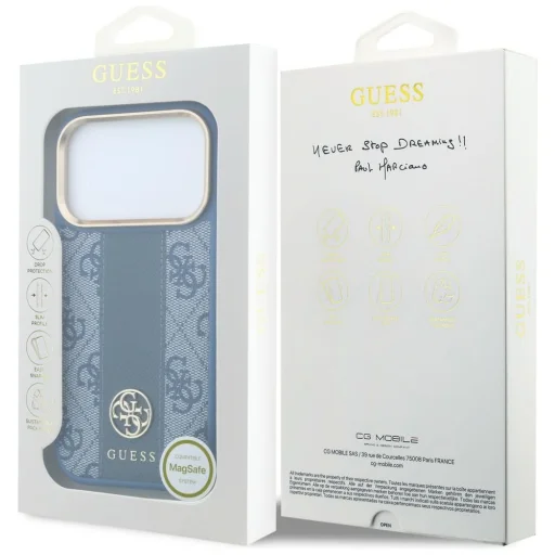 iPhone 18 Pro Max / iPhone 17 Pro Max modrý Guess 4G with Stripe Round and Classic Logos MagSafe kryt - 4