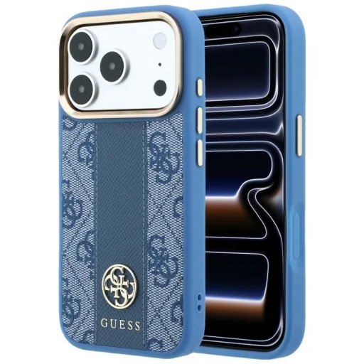 iPhone 18 Pro Max / iPhone 17 Pro Max modrý Guess 4G with Stripe Round and Classic Logos MagSafe kryt - 1