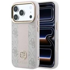 iPhone 18 Pro Max / iPhone 17 Pro Max ružový Guess 4G pruhovaný ochranný kryt MagSafe s okrúhlym a klasickým logom