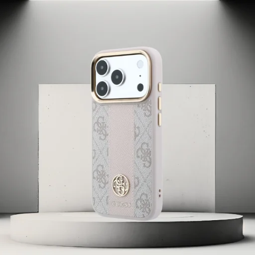 iPhone 18 Pro / iPhone 17 Pro ružový Guess 4G pruhovaný MagSafe kryt s okrúhlym a klasickým logom - 11