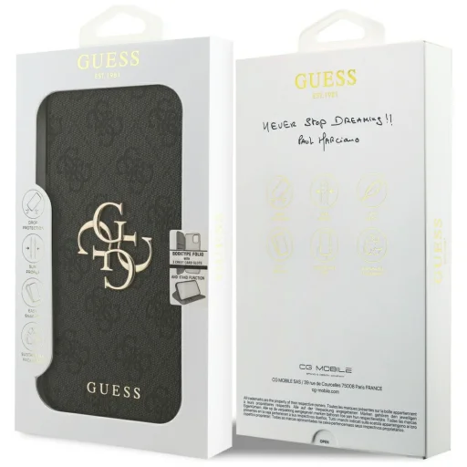iPhone 18 Pro Max / iPhone 17 Pro Max čierne flipové puzdro Guess 4G s kovovým logom - 7