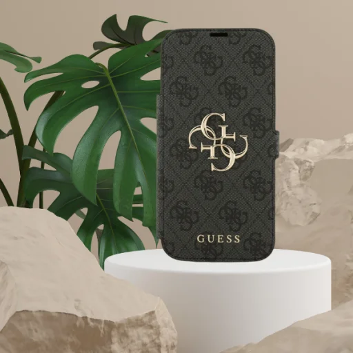 iPhone 18 Pro Max / iPhone 17 Pro Max čierne flipové puzdro Guess 4G s kovovým logom - 10