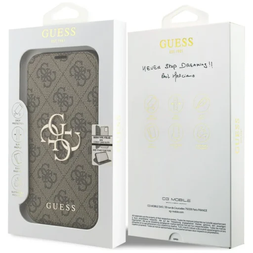 iPhone 18 Pro / iPhone 17 Pro hnedé knižkové puzdro Guess Book 4G s kovovým logom - 7