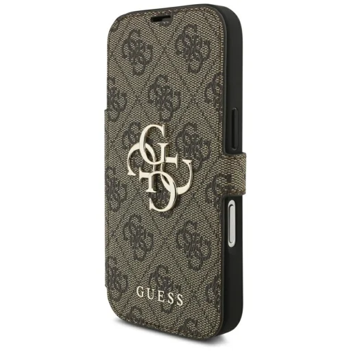 iPhone 18 Pro / iPhone 17 Pro hnedé knižkové puzdro Guess Book 4G s kovovým logom - 2