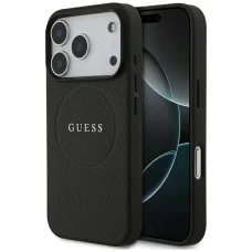 iPhone 18 Pro / iPhone 17 Pro čierny Guess Grained Gold Ring MagSafe pevný kryt