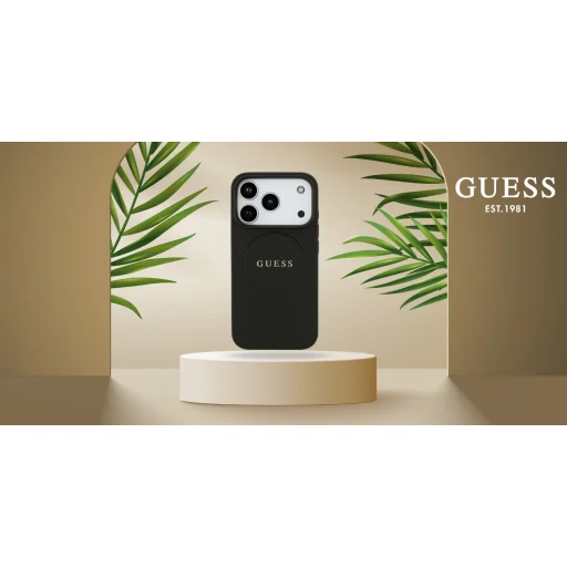  iPhone 18 Pro Max / iPhone 17 Pro Max fekete Guess szemcsézett aranygyűrűs MagSafe tok - 9