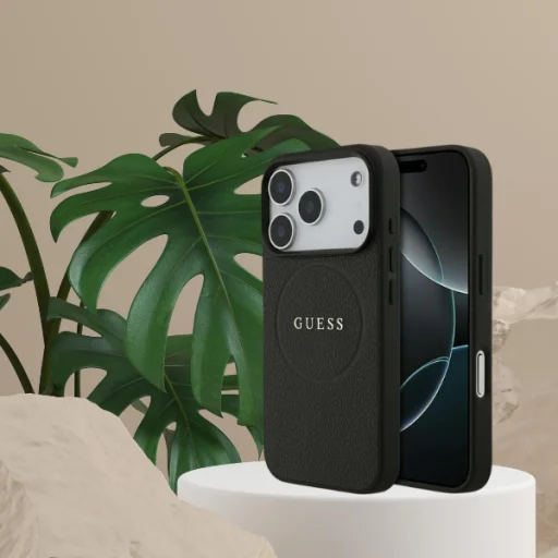 iPhone 18 Pro Max / iPhone 17 Pro Max čierne zrnité puzdro Guess so zlatým prstencom MagSafe - 10