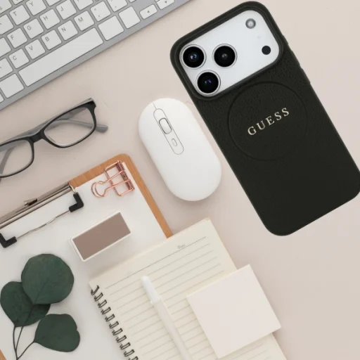 iPhone 18 Pro Max / iPhone 17 Pro Max čierne zrnité puzdro Guess so zlatým prstencom MagSafe - 11
