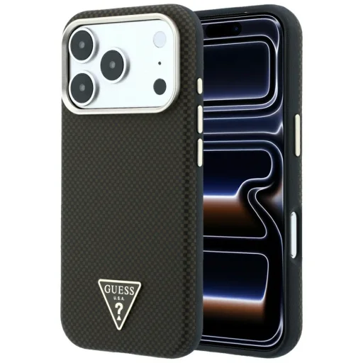 Hnedý ochranný kryt Guess Kevlar Triangle Logo MagSafe pre iPhone 18 Pro Max / 17 Pro Max - 1