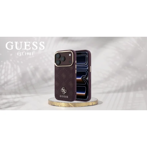 iPhone 18 Pro / 17 Pro bordový Guess Stripe Peony 4G Logo MagSafe ochranný kryt - 9