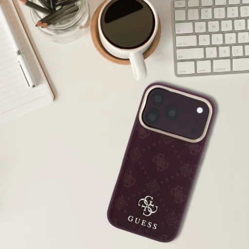  iPhone 18 Pro / 17 Pro bordó Guess Stripe Peony 4G Logo MagSafe védőtok - 12