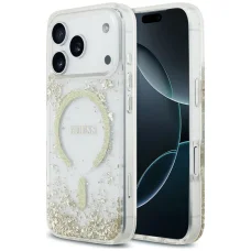 iPhone 18 Pro / iPhone 17 Pro zlatý Guess Resin Bottom Glitter MagSafe ochranný kryt