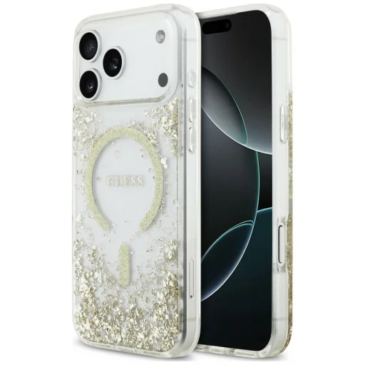 Apple iPhone 18 Pro Max / iPhone 17 Pro Max zlatý Guess Resin Bottom Glitter MagSafe ochranný kryt - 1