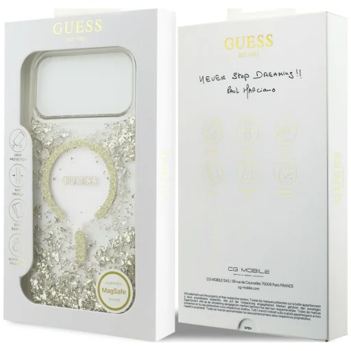Apple iPhone 18 Pro Max / iPhone 17 Pro Max zlatý Guess Resin Bottom Glitter MagSafe ochranný kryt - 8