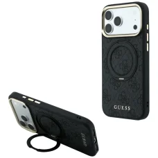 Čierne puzdro Guess Ring Stand 360 4G Classic Logo MagSafe pre iPhone 18 Pro / iPhone 17 Pro
