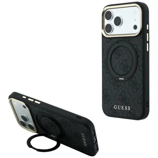 iPhone 18 Pro Max / 17 Pro Max čierny kryt Guess Ring Stand 360 4G Classic Logo MagSafe - 1