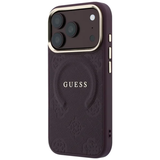 iPhone 18 Pro / 17 Pro bordové Guess Saffiano Peony & Ring MagSafe ochranné puzdro - 2