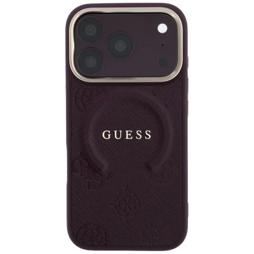 iPhone 18 Pro / 17 Pro bordové Guess Saffiano Peony & Ring MagSafe ochranné puzdro - 3