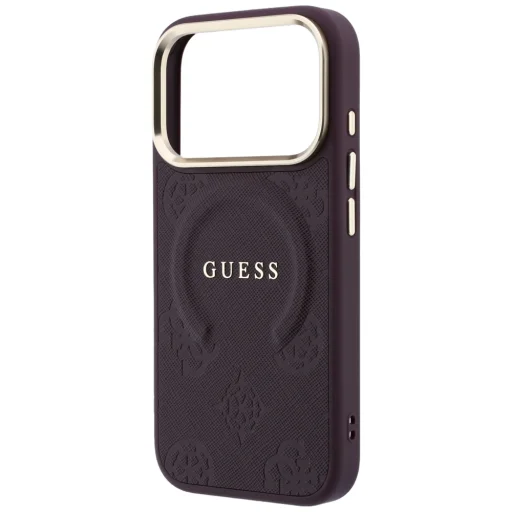iPhone 18 Pro / 17 Pro bordové Guess Saffiano Peony & Ring MagSafe ochranné puzdro - 6