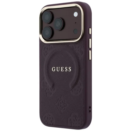 iPhone 18 Pro / 17 Pro bordové Guess Saffiano Peony & Ring MagSafe ochranné puzdro - 2