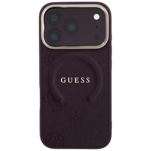 iPhone 18 Pro / 17 Pro bordové Guess Saffiano Peony & Ring MagSafe ochranné puzdro - 3