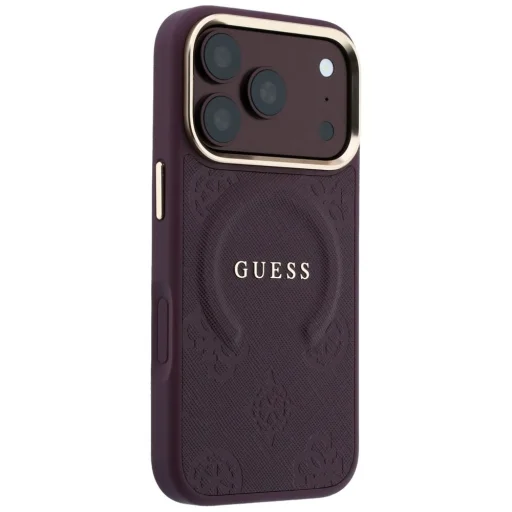 iPhone 18 Pro / 17 Pro bordové Guess Saffiano Peony & Ring MagSafe ochranné puzdro - 4