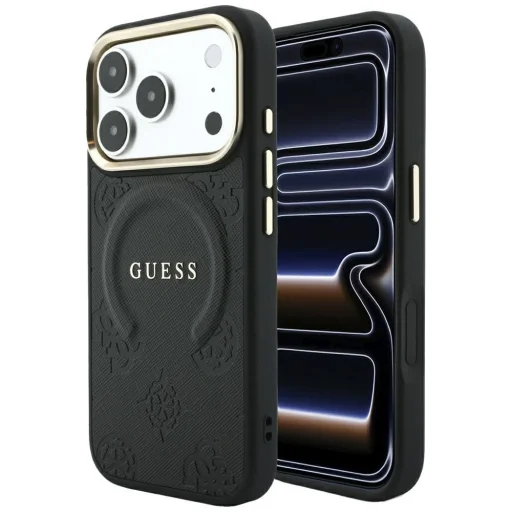 iPhone 18 Pro Max / iPhone 17 Pro Max čierne puzdro Guess Saffiano Peony & Ring MagSafe - 1