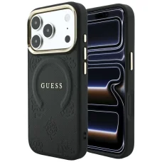 iPhone 18 Pro Max / iPhone 17 Pro Max čierne puzdro Guess Saffiano Peony & Ring MagSafe
