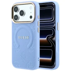 Guess Saffiano Peony & Ring MagSafe tok iPhone 18 Pro / 17 Pro készülékhez, világoskék