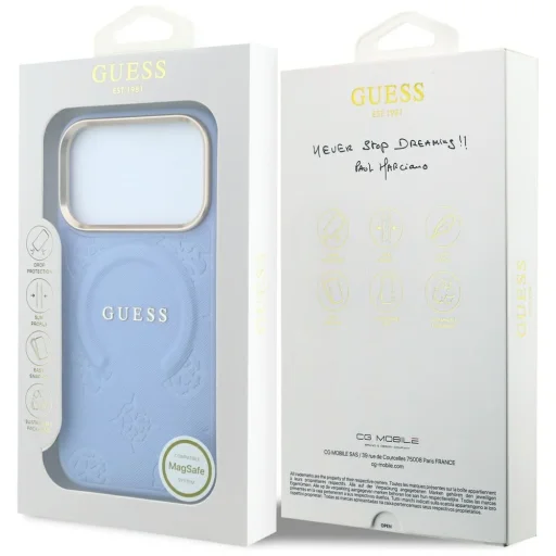 Svetlomodrý kryt Guess Saffiano Peony & Ring MagSafe pre iPhone 18 Pro Max / 17 Pro Max - 8