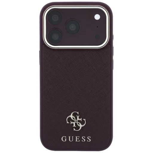 Guess Saffiano Small 4G & Classic Logo MagSafe keménytok iPhone 18 Pro / 17 Pro készülékhez, bordó - 3