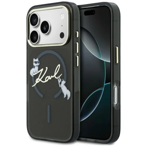  iPhone 18 Pro / 17 Pro fekete Karl Lagerfeld Script Logo MagSafe tok - 1