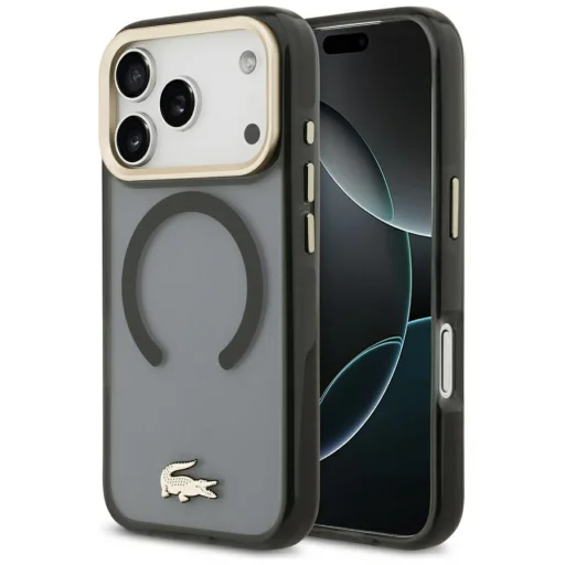 iPhone 18 Pro / 17 Pro čierne puzdro Lacoste Shockproof IML Gold Logo MagSafe - 1
